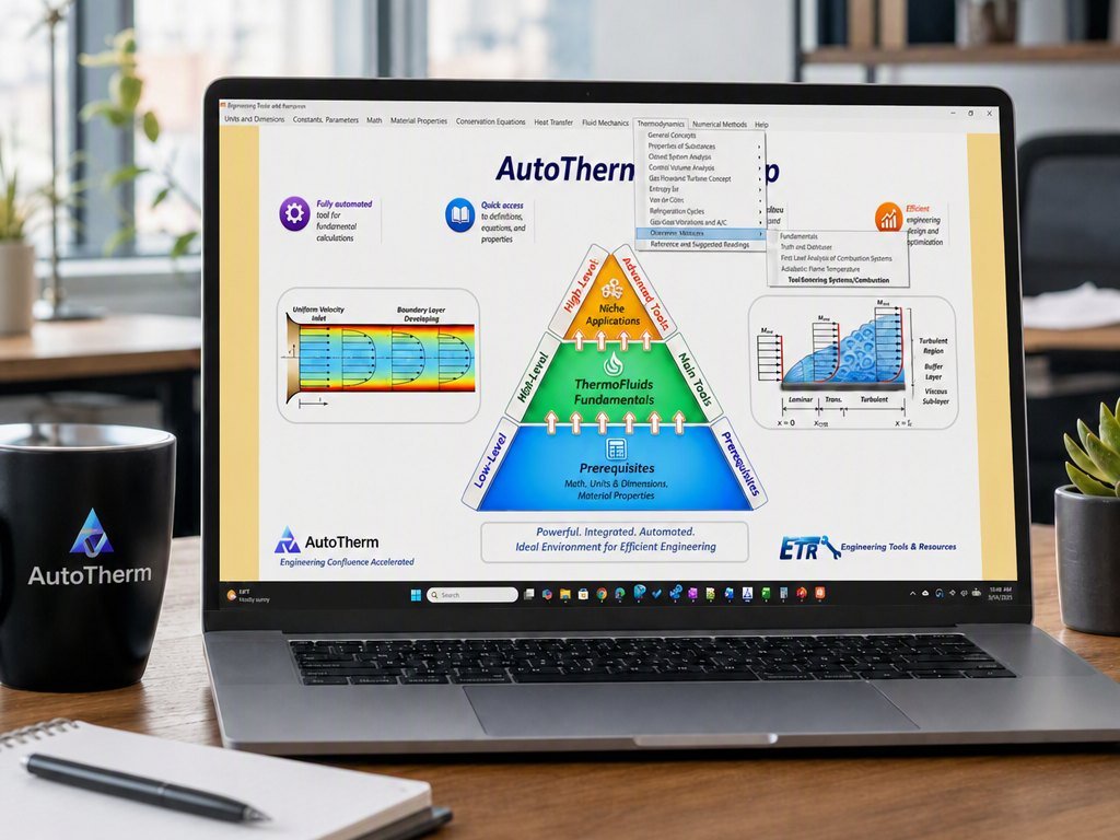 AutoTherm running on a laptop, showing the product pyramid from Prerequisites to Niche Applications